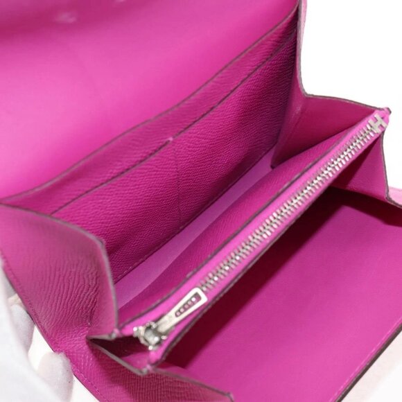 HERMES Constance Compact Wallet Leather Purple pink Auth 142362M - Picture 10 of 16